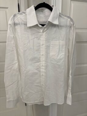 OLD MONEY LINEN Button Down Long Sleeve Shirt Sz Large White  Beach Coastal NWOT